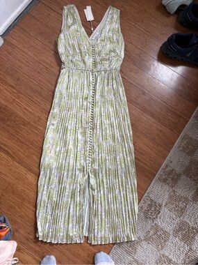 Rebecca Taylor Green and White Floral Pleated Midi Dress